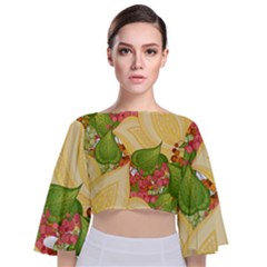 Pattern Texture Leaves Tie Back Butterfly Sleeve Chiffon Top by Proyonanggan