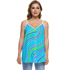 Pattern Swirl Pink Green Aqua Casual Spaghetti Strap Chiffon Top by Ndabl3x