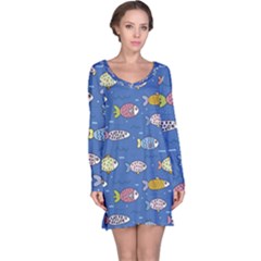 Sea Fish Blue Submarine Animals Patteen Long Sleeve Nightdress by Maspions