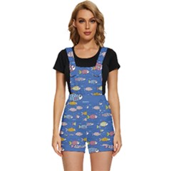 Sea Fish Blue Submarine Animals Patteen Short Overalls by Maspions