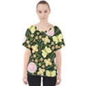Flowers Rose Blossom Pattern V-Neck Dolman Drape Top View1