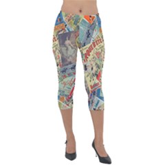 Paper Scattered Vintage Lightweight Velour Capri Leggings  by Ndabl3x