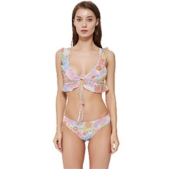 Pattern Background Vintage Floral Low Cut Ruffle Edge Bikini Set by Ndabl3x