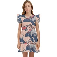 Waves Ocean Sea Water Pattern Rough Seas Digital Art Nature Nautical Kids  Winged Sleeve Dress by Bedest