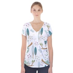Pattern Sloth Woodland Short Sleeve Front Detail Top by Hannah976