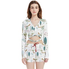 Pattern Sloth Woodland Velvet Wrap Crop Top And Shorts Set by Hannah976