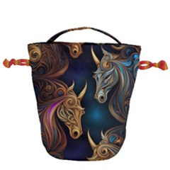 Pattern With Horses Drawstring Bucket Bag by 2607694a