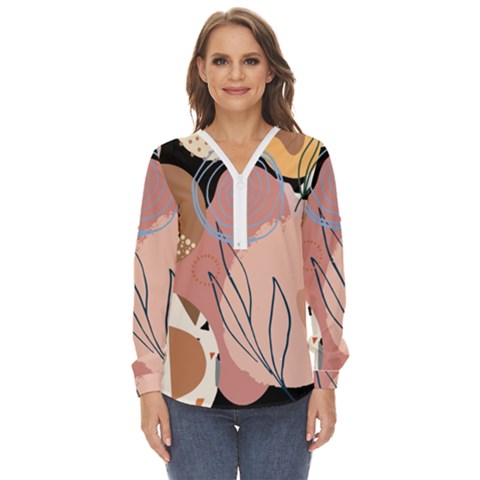 Abstract Boho Bohemian Style Retro Vintage Zip Up Long Sleeve Blouse by Proyonanggan