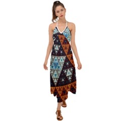 Fractal Triangle Geometric Abstract Pattern Halter Tie Back Dress  by Cemarart