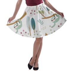 Pattern Sloth Woodland A-line Skater Skirt by Hannah976