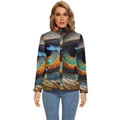 Eye Bird Feathers Vibrant Women s Puffer Bubble Jacket Coat by Hannah976