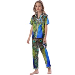 Peacock Bird Feathers Pheasant Nature Animal Texture Pattern Kids  Satin Short Sleeve Pajamas Set by Bedest