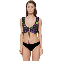 Geometric Seamless Pattern Low Cut Ruffle Edge Bikini Top by Hannah976