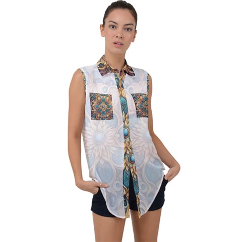 Pattern 1 Muster 7 600dpi 12000 Matt Sleeveless Chiffon Button Shirt by 2607694c
