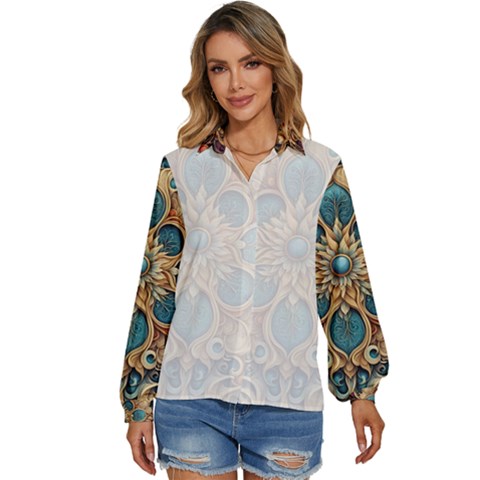 Pattern 1 Muster 7 600dpi 12000 Matt Women s Long Sleeve Button Up Shirt by 2607694c