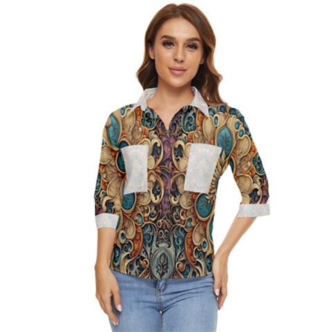 Muster 7 600dpi 12000 Matt Pattern 1 Women s Quarter Sleeve Pocket Shirt by 2607694c