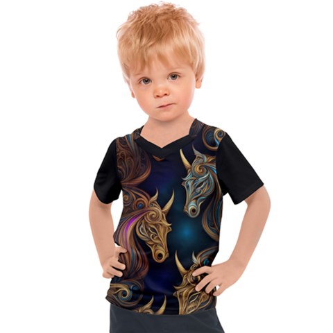 Schwarz Pferde Muster Kids  Sports T-shirt by 2607694c