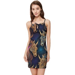 Schwarz Pferde Muster Summer Tie Front Dress by 2607694c