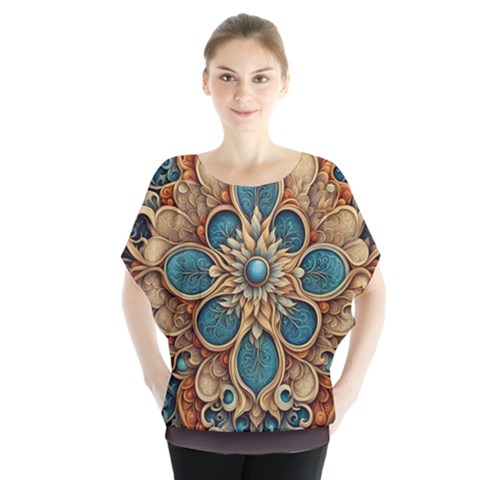 Dunkelbraun Pattern 1 Batwing Chiffon Blouse by 2607694c