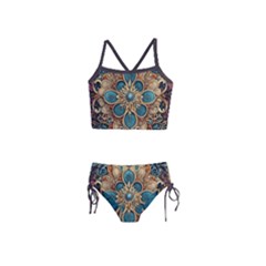 Dunkelbraun Pattern 1 Girls  Tankini Swimsuit by 2607694c