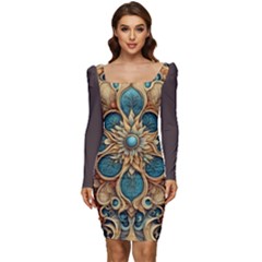 Christmas Greetings Women Long Sleeve Ruched Stretch Jersey Dress by 2607694c