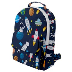 Big Set Cute Astronauts Space Planets Stars Aliens Rockets Ufo Constellations Satellite Moon Rover V Flap Pocket Backpack (small) by Bedest