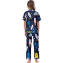 Big Set Cute Astronauts Space Planets Stars Aliens Rockets Ufo Constellations Satellite Moon Rover V Kids  Satin Short Sleeve Pajamas Set View2