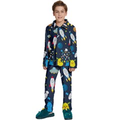 Big Set Cute Astronauts Space Planets Stars Aliens Rockets Ufo Constellations Satellite Moon Rover V Kids  Long Sleeve Velvet Pajamas Set by Bedest