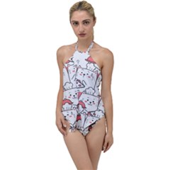Cute Cat Chef Cooking Seamless Pattern Cartoon Go With The Flow One Piece Swimsuit by Bedest