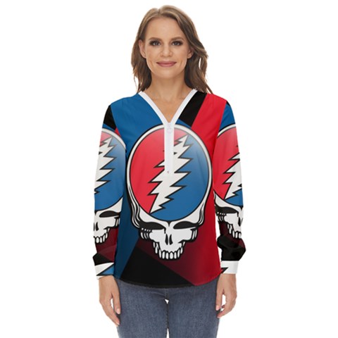 Grateful Dead Big Skull Zip Up Long Sleeve Blouse by Bedest