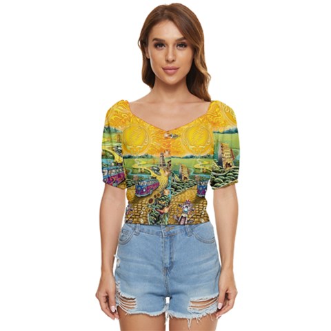 Grateful Dead Golden Road Button Up Blouse by Bedest