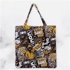 Boom Bang Art Crazy Drawing Graffiti Hello Retro Sayings Yellow Grocery Tote Bag by Bedest