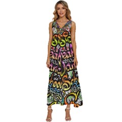 Graffiti Word Seamless Pattern V-neck Sleeveless Loose Fit Overalls by Bedest
