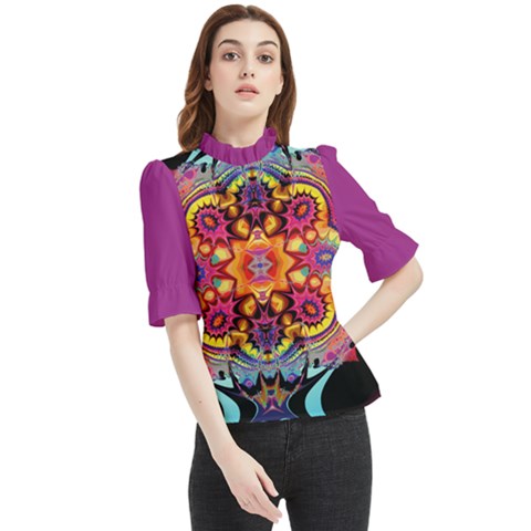 Pink Florales Muster Frill Neck Blouse by 2607694c