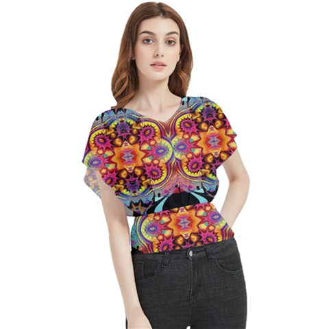 Pink Florales Muster Butterfly Chiffon Blouse by 2607694c