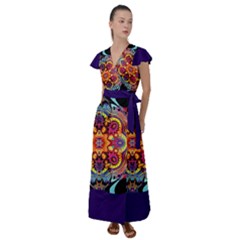 Lila Floral Blume Flutter Sleeve Maxi Dress by 2607694c
