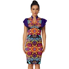 Lila Floral Blume Vintage Frill Sleeve V-neck Bodycon Dress by 2607694c