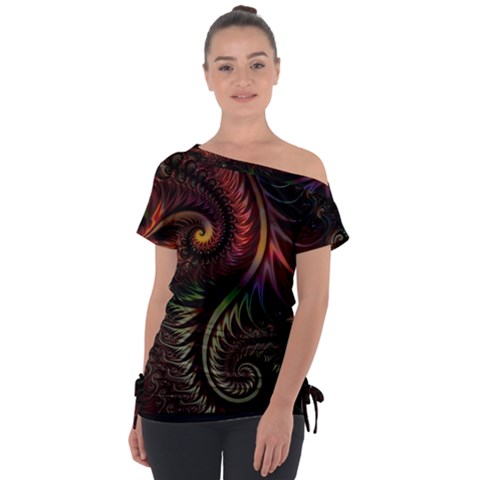 Fractal  Off Shoulder Tie-up T-shirt by 2607694c