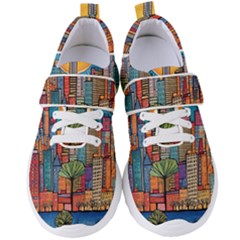 City New York Nyc Skyscraper Skyline Downtown Night Business Urban Travel Landmark Building Architec Women s Velcro Strap Shoes by Posterlux