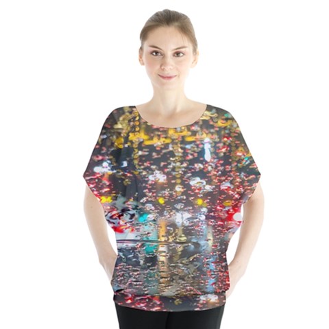 Water Droplets Batwing Chiffon Blouse by Azkajaya