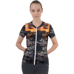 White Flower Short Sleeve Zip Up Jacket by Azkajaya
