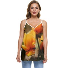 Yellow Butterfly Flower Casual Spaghetti Strap Chiffon Top by Azkajaya
