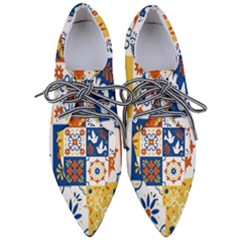 Mexican Talavera Pattern Ceramic Tiles With Flower Leaves Bird Ornaments Traditional Majolica Style Pointed Oxford Shoes by Ket1n9
