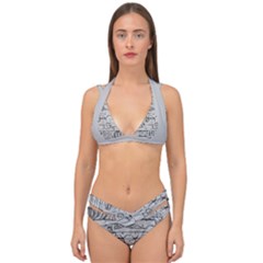 Black And White Hand Drawn Doodles Abstract Pattern Bk Double Strap Halter Bikini Set by dflcprintsclothing