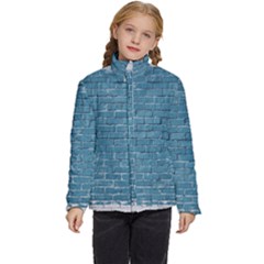 White And Blue Brick Wall Kids  Puffer Bubble Jacket Coat by Azkajaya
