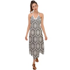Halftone Tech Hexagons Seamless Pattern Halter Tie Back Dress  by Ket1n9