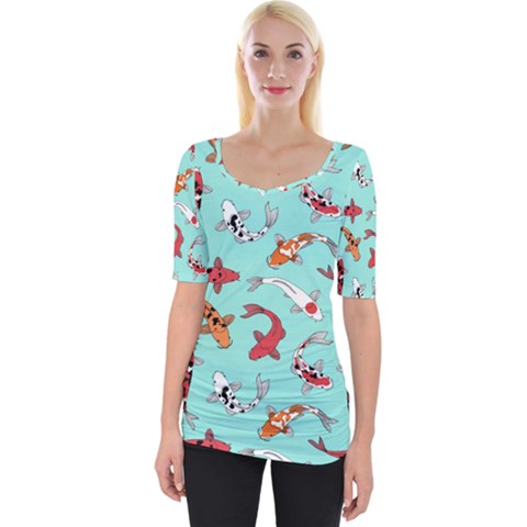 Pattern With Koi Fishes Wide Neckline T-shirt by Ket1n9