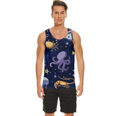 Marine Seamless Pattern Thin Line Memphis Style Men s Wide Collar Tank Top by Ket1n9