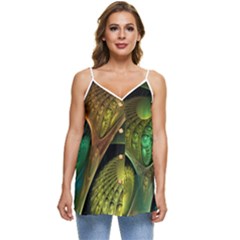 Psytrance Abstract Colored Pattern Feather Casual Spaghetti Strap Chiffon Top by Ket1n9