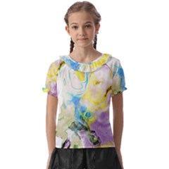 Watercolour Watercolor Paint Ink Kids  Frill Chiffon Blouse by Ket1n9